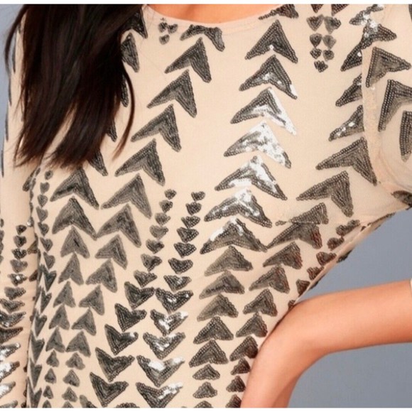 Lulus Womens sz Small Sequin Bodycon Dress - Shine on Me Nude NWOT - Picture 3 of 13